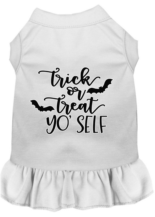 Trick or Treat Yo' Self Screen Print Dog Dress White Lg